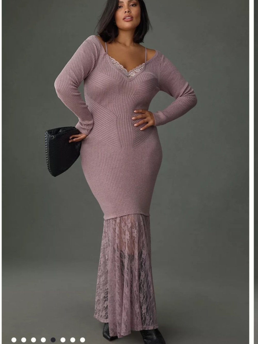 By Anthropologie V-Neck Lace Twofer Sweater Dress Mauve XSP